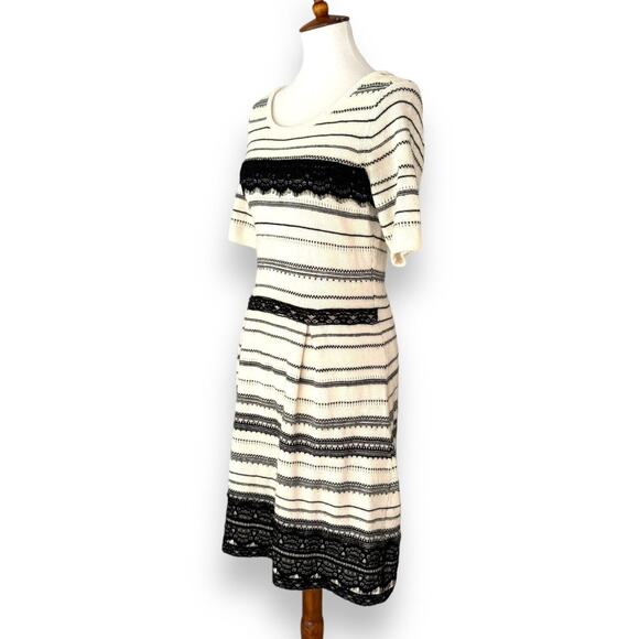 Just Taylor Women’s Sweater Dress White Black Striped Knit Lace Trim Size Large - Picture 5 of 10
